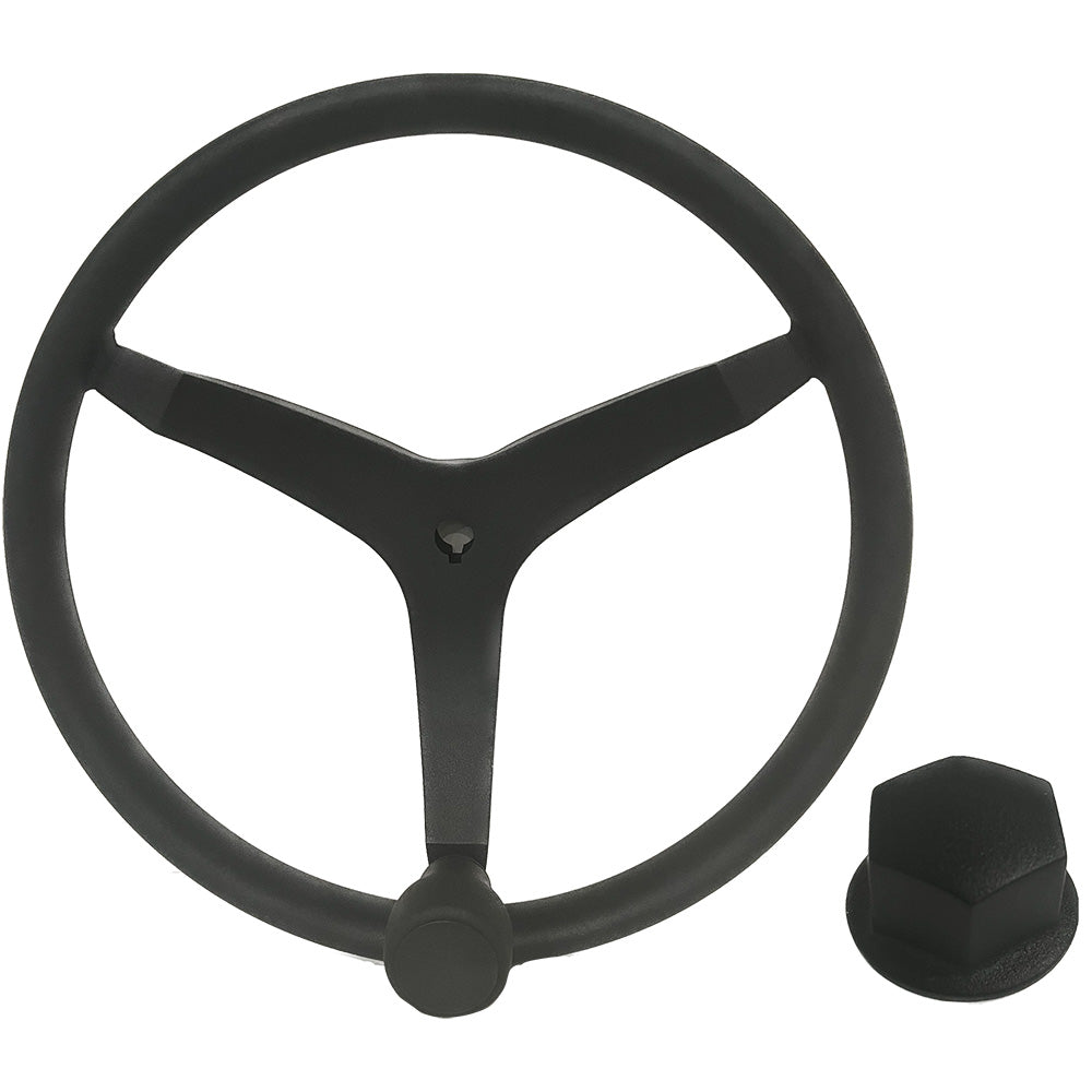 Uflex - V46 - Volante de acero inoxidable de 13.5" con perilla de giro y tuerca cromada - Negro