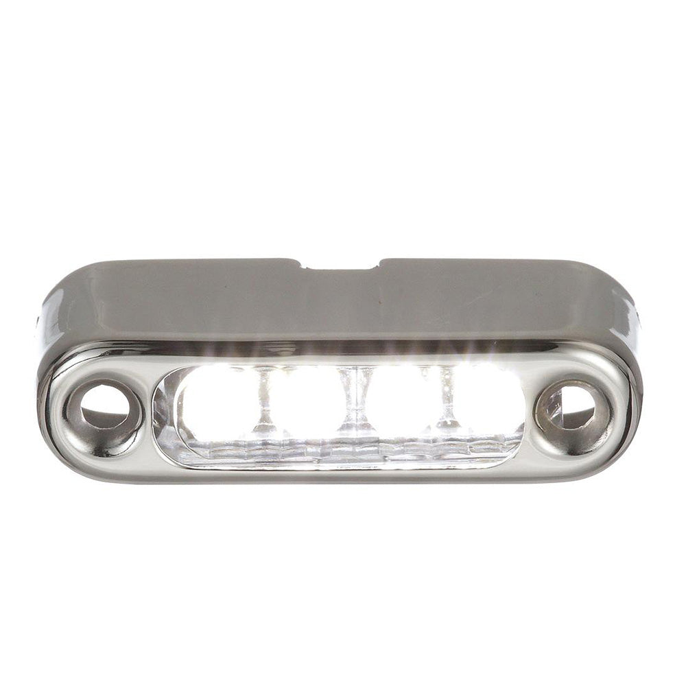 Miniluz LED blanca Attwood con bisel de acero inoxidable y montaje vertical