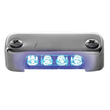 Luz LED micro Attwood azul con bisel de acero inoxidable y montaje vertical
