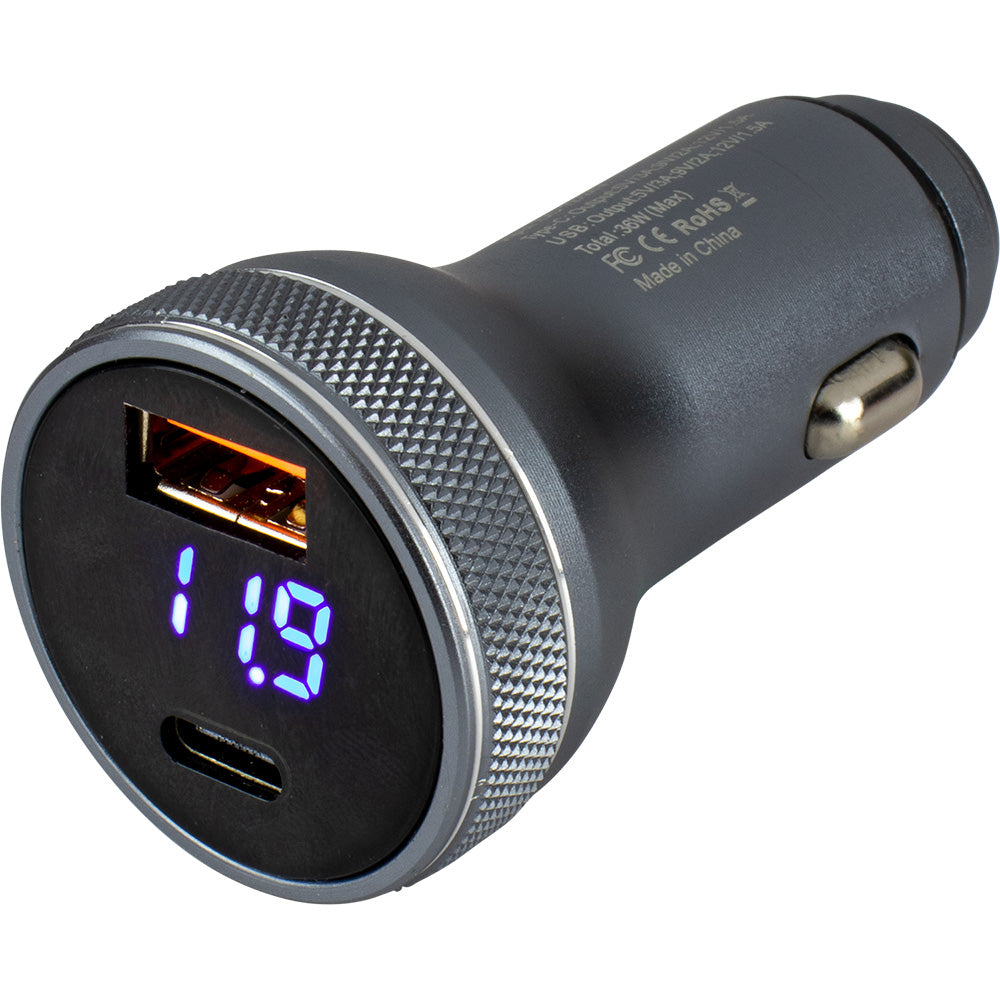 Enchufe de alimentación USB y USB-C redondo con voltímetro de Sea-Dog
