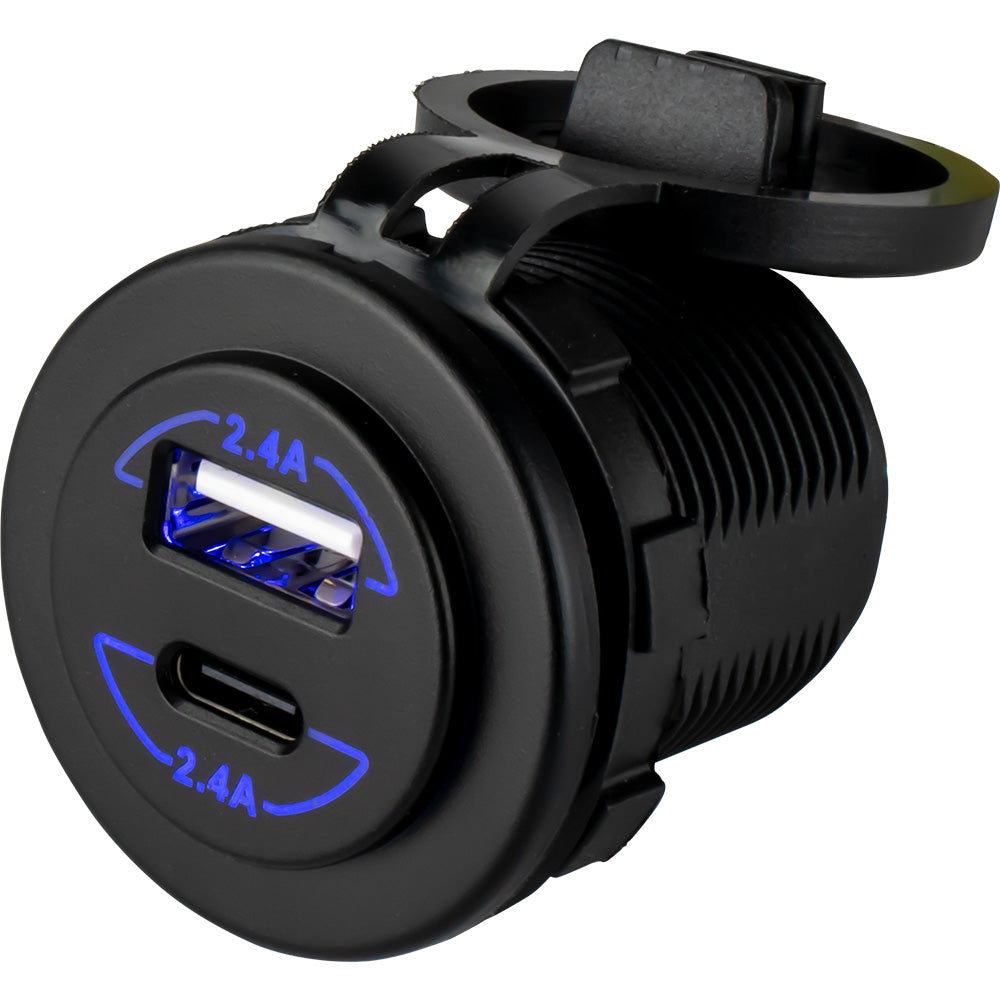 Toma de corriente doble USB y USB-C redonda Sea-Dog