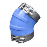 Codo de escape húmedo de silicona azul moldeado de 45 grados y 6" de diámetro interior Trident Marine con 4 abrazaderas de perno en T