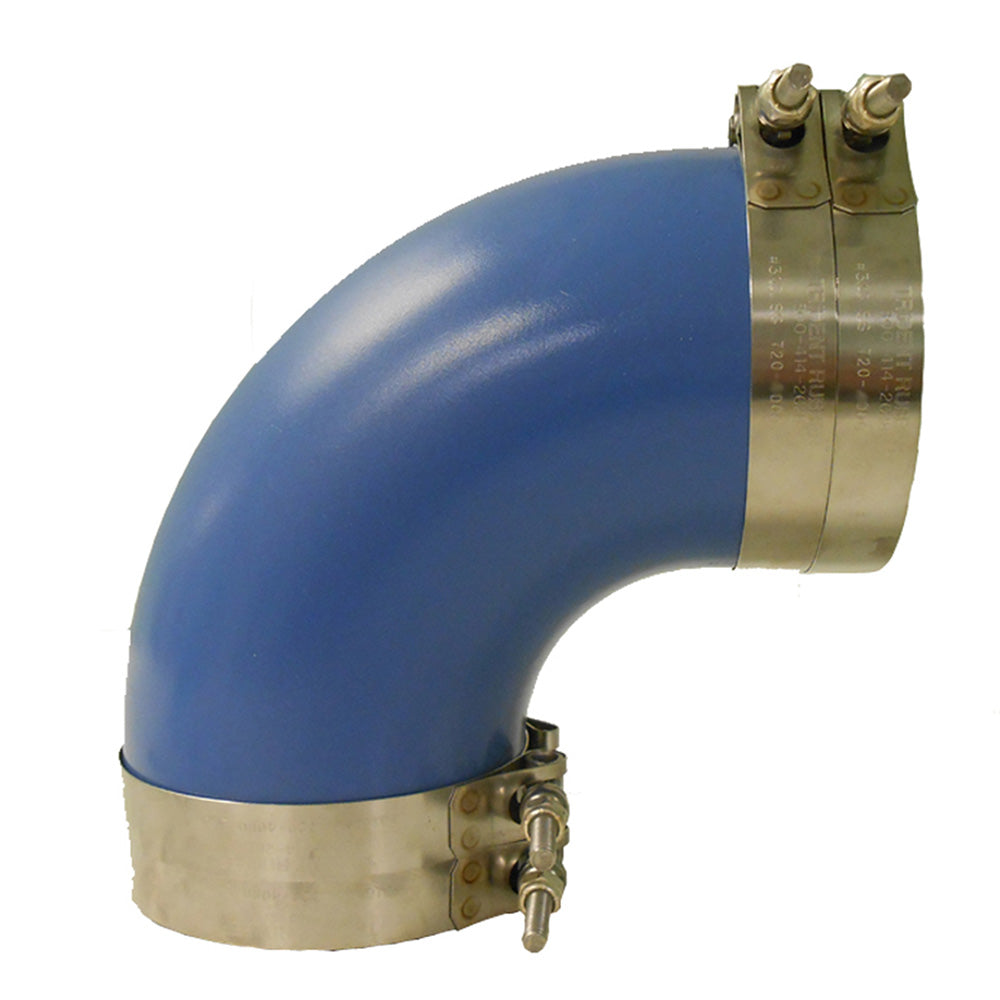 Codo de escape húmedo de silicona moldeada azul de 90 grados y 3" de diámetro interior Trident Marine con 4 abrazaderas tipo T
