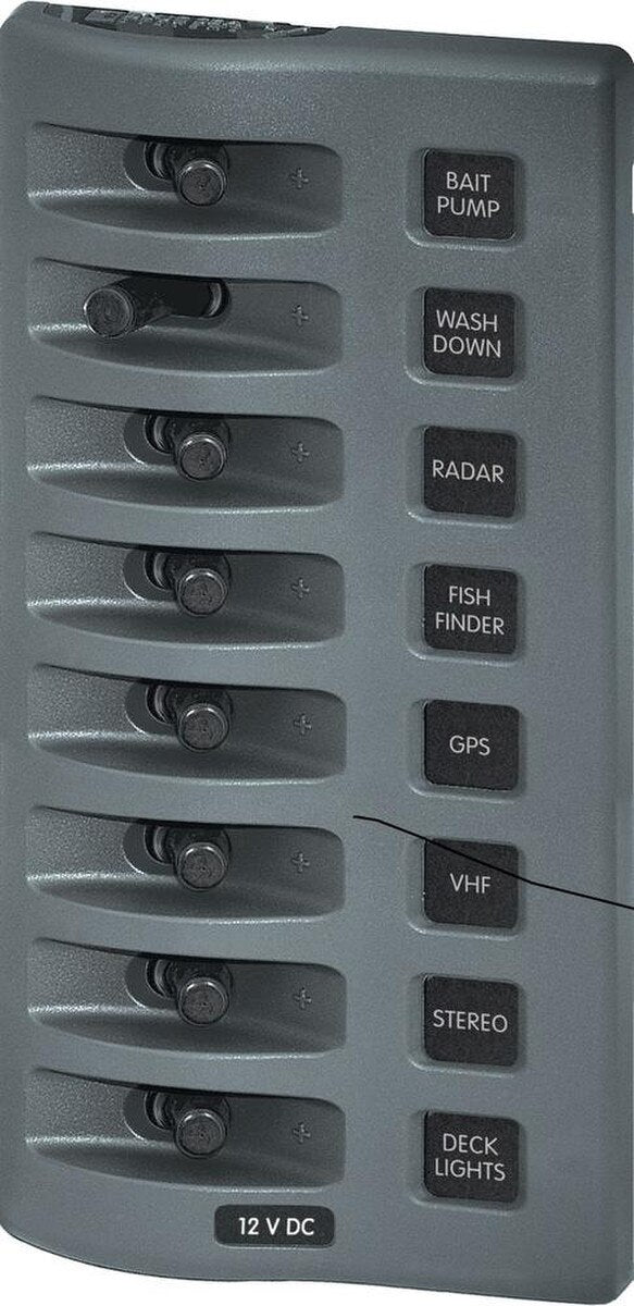 Panel de interruptores impermeable Blue Sea 4309 WeatherDeck® de 12V CC - 8 posiciones