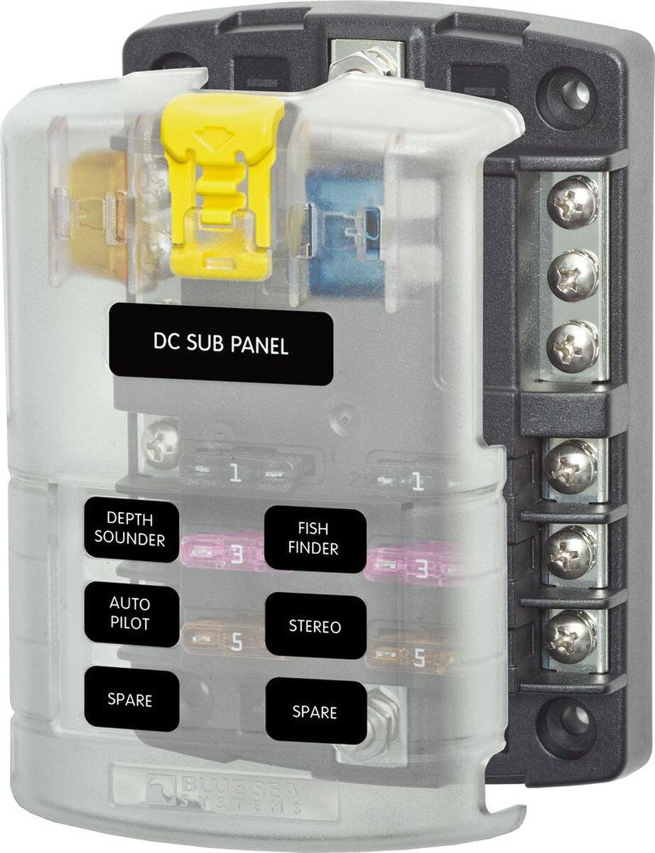 Blue Sea 5025 ST Blade Fuse Block w/Cover - 6 Circuit w/Negative Bus