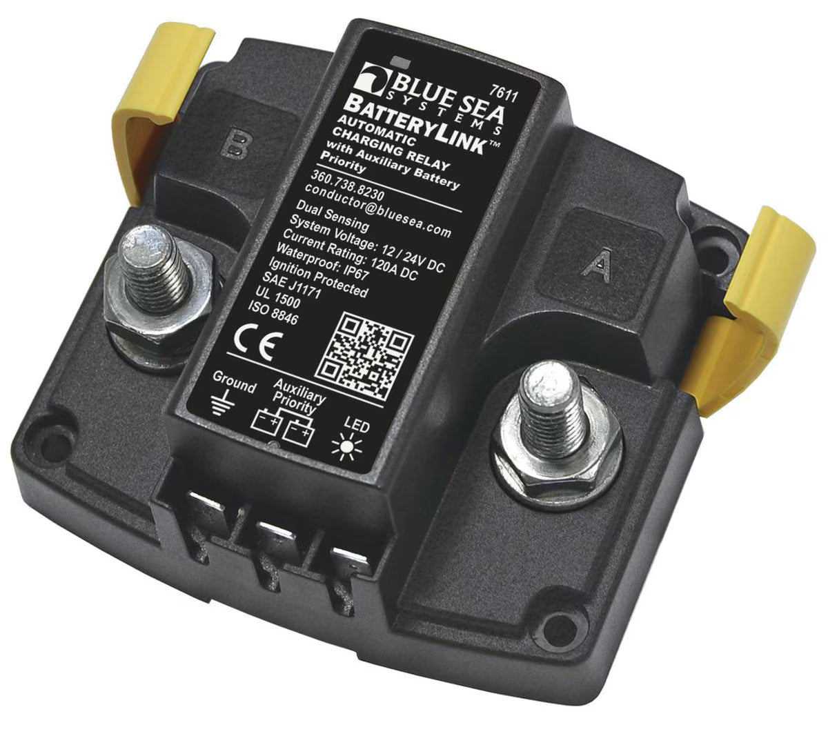 Relé de carga automático Blue Sea 7611 DC BatteryLink™ - 120 Amperios con carga de batería auxiliar