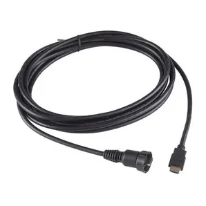 A black HDMI cable with one end being a standard HDMI connector and the other end a specialized connector for Garmin marine devices.