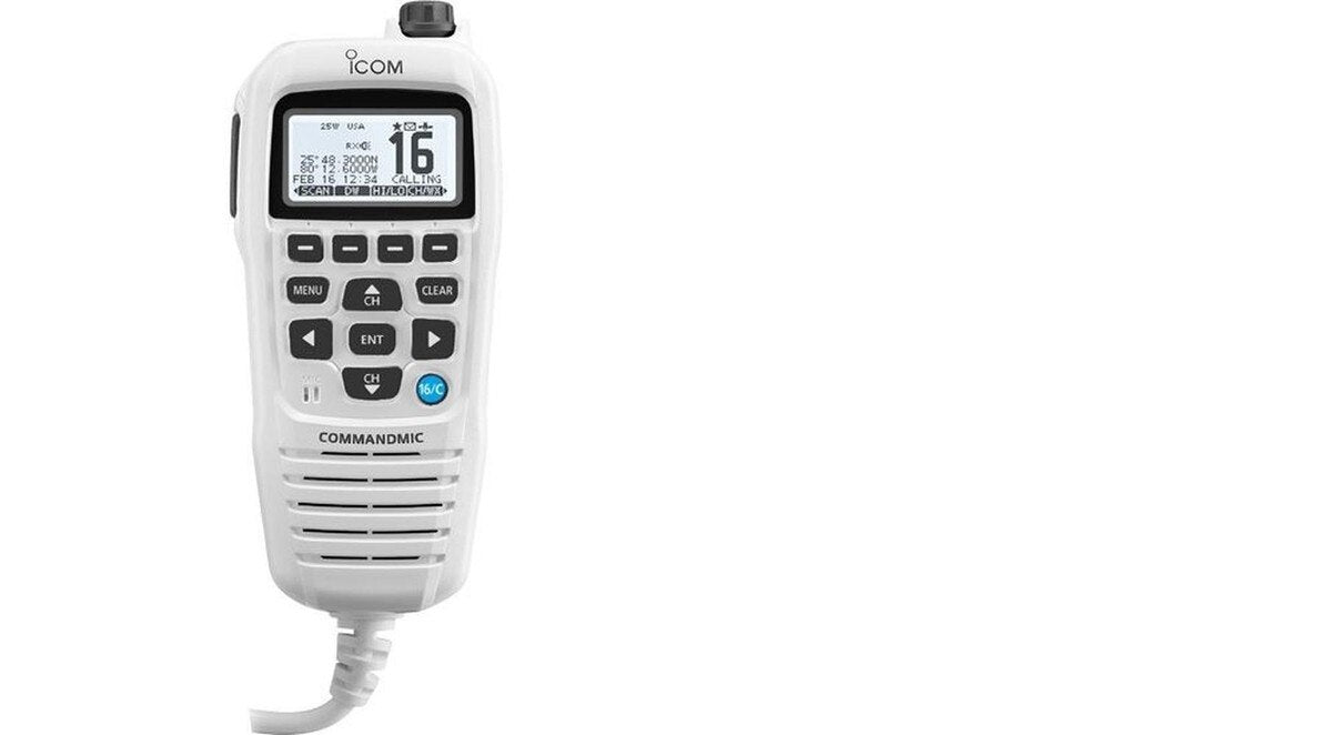 Icom IC-M510BB GW 21 VHF Black Box con micrófono de comando blanco y 3 puertos para micrófono de comando
