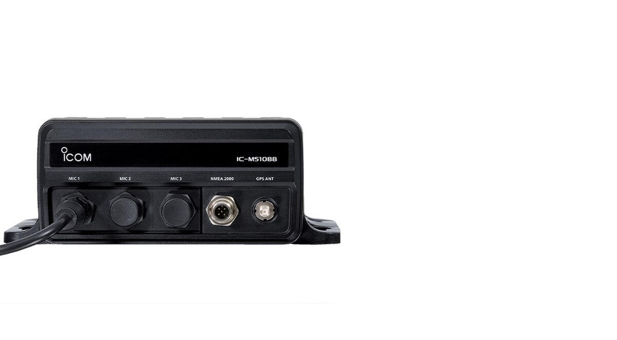 Icom IC-M510BB GW 21 VHF Black Box con micrófono de comando blanco y 3 puertos para micrófono de comando