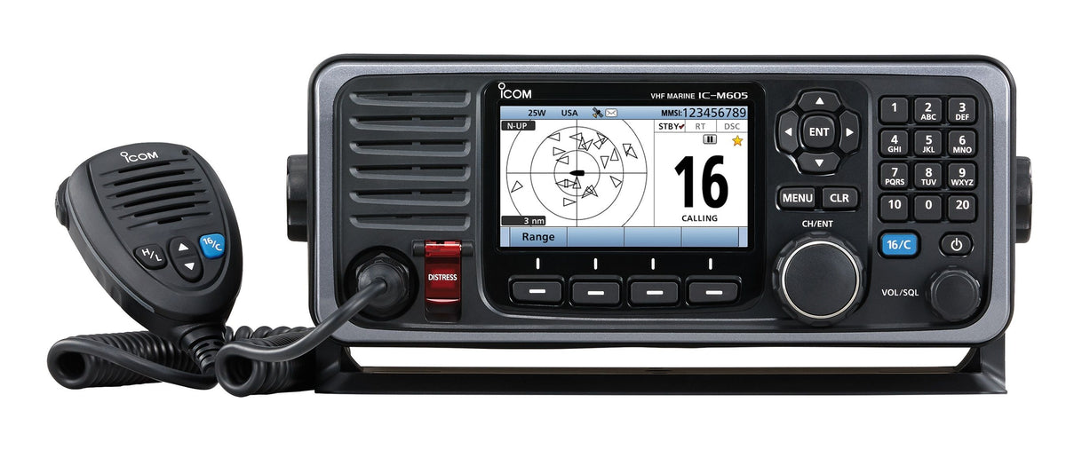 Radio VHF de montaje fijo Icom IC-M605 de 25 W - Micrófono frontal y/o trasero - con pantalla a color
