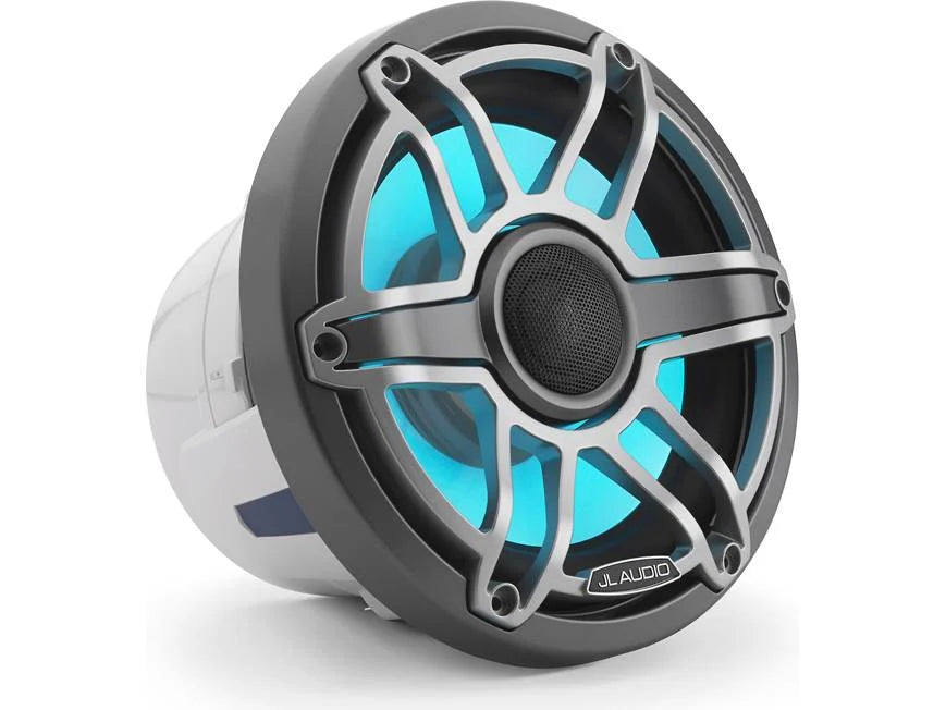 JL Audio M6 Series 8.8" Marine Coaxial Speakers w/Grey Metallic Sport Grille & Transflective™ LED Lighting - M6-880X-S-GmTi-i
