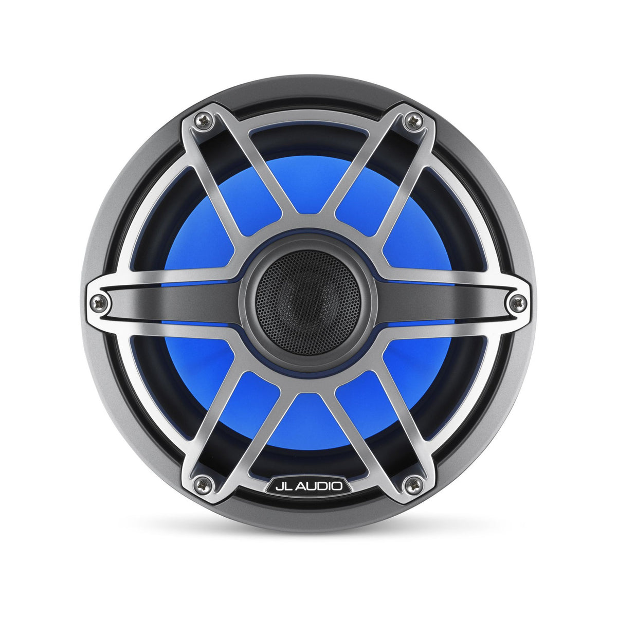 JL Audio M6 Series 8.8" Marine Coaxial Speakers w/Grey Metallic Sport Grille & Transflective™ LED Lighting - M6-880X-S-GmTi-i