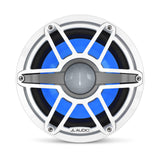 Subwoofer marino JL Audio M6 de 10" de bafle infinito con rejilla deportiva color blanco brillante e iluminación LED Transflective™ - M6-10IB-S-GwGw-i-4