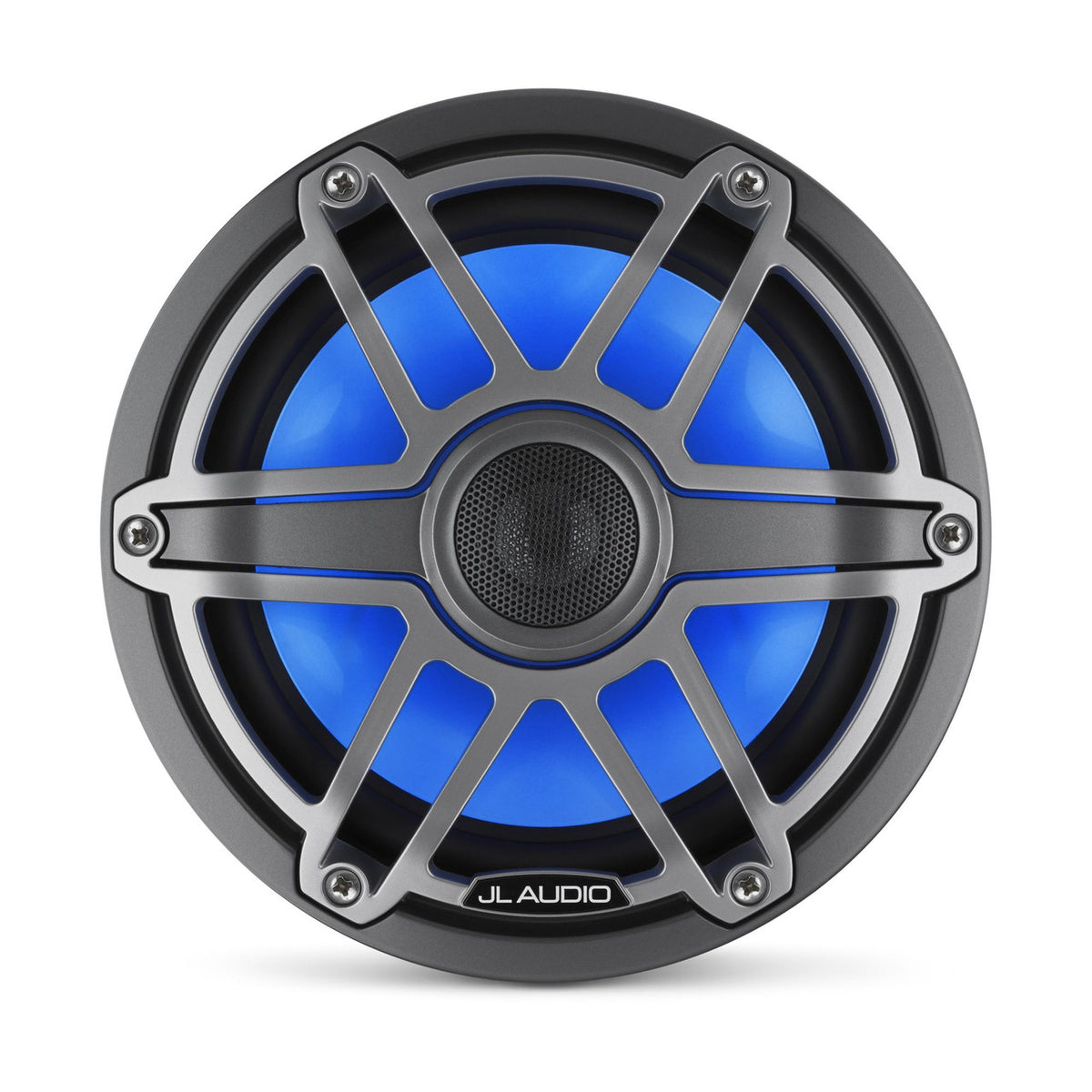 Altavoces coaxiales marinos JL Audio serie M6 de 7.7" con rejilla deportiva gris metálico e iluminación LED Transflective™ - M6-770X-S-GmTi-i