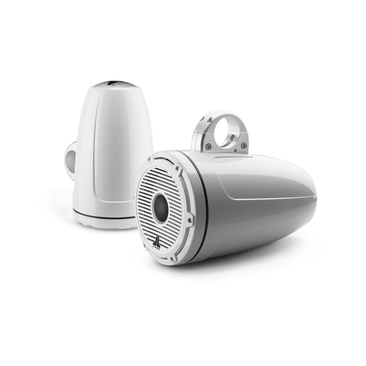 Sistema coaxial de torre cerrado JL Audio serie M6 de 8.8" con rejilla clásica en blanco brillante y malla de tweeter negra - M6-880ETXv3-Gw-C-GwGw