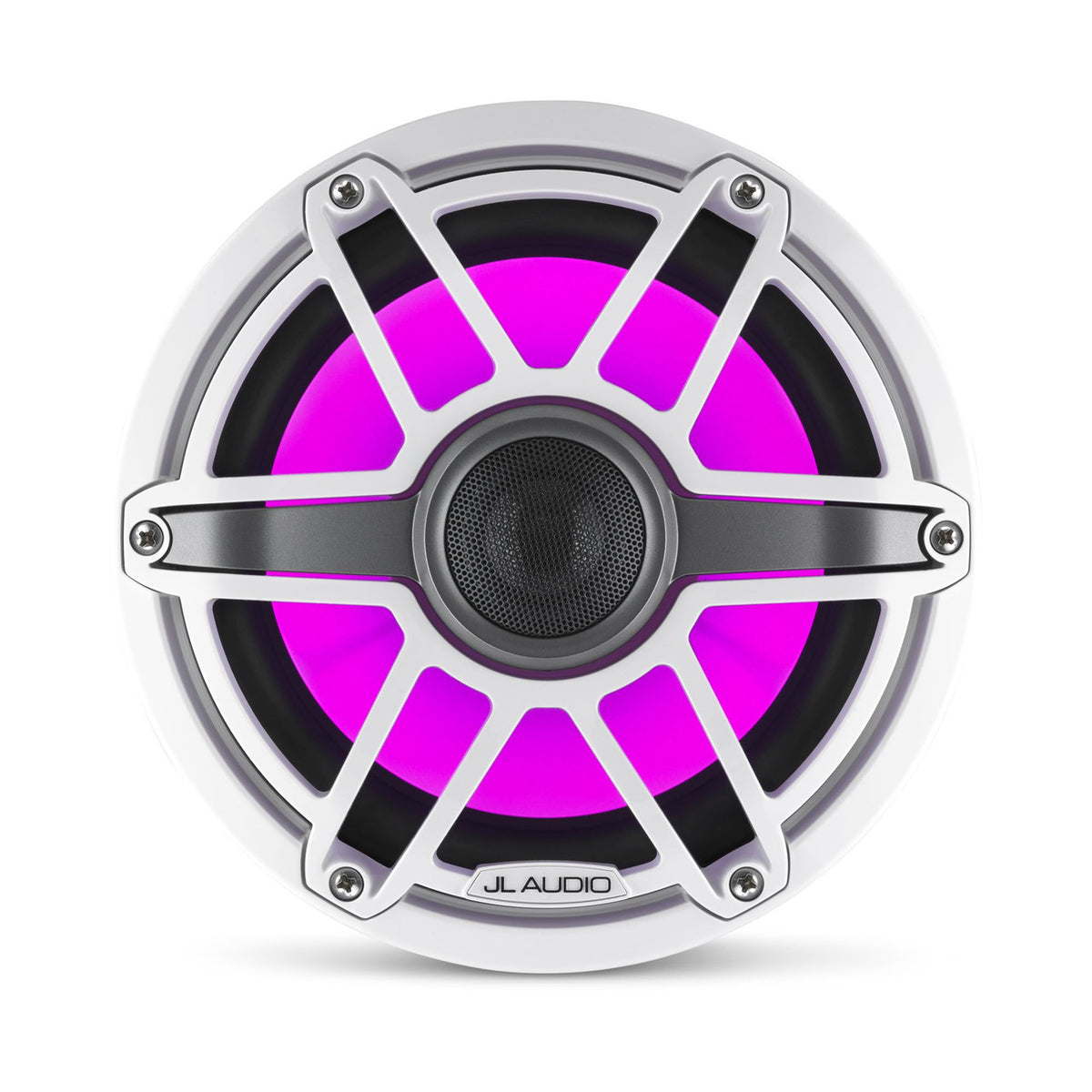 Altavoces coaxiales marinos JL Audio serie M6 de 8,8" con rejilla deportiva en blanco brillante e iluminación LED Transflective™ - M6-880X-S-GwGw-i