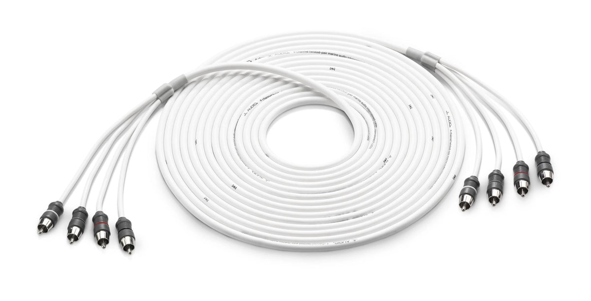 Cable RCA de audio marino de 4 canales y 25' de JL Audio - XMD-WHTAIC4-25