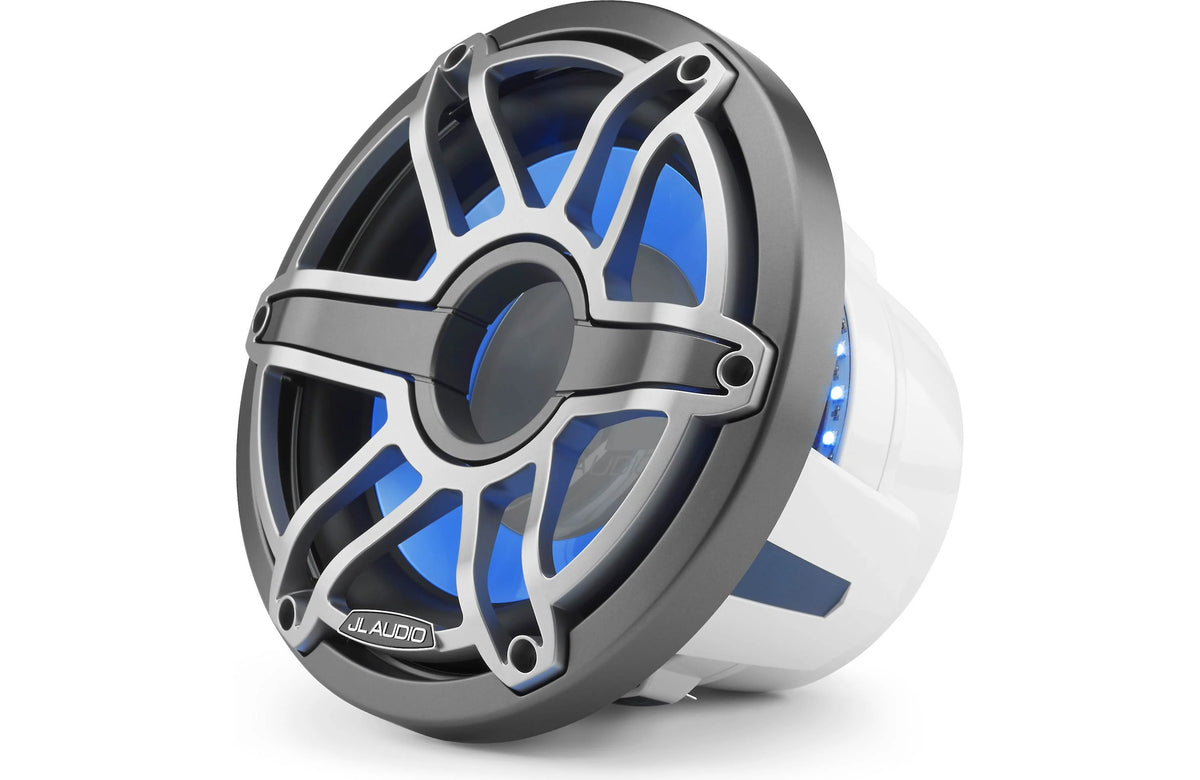 Subwoofer marino JL Audio M6 de 10" con rejilla deportiva de titanio e iluminación LED Transflective™ - M6-10W-S-GmTi-i-4
