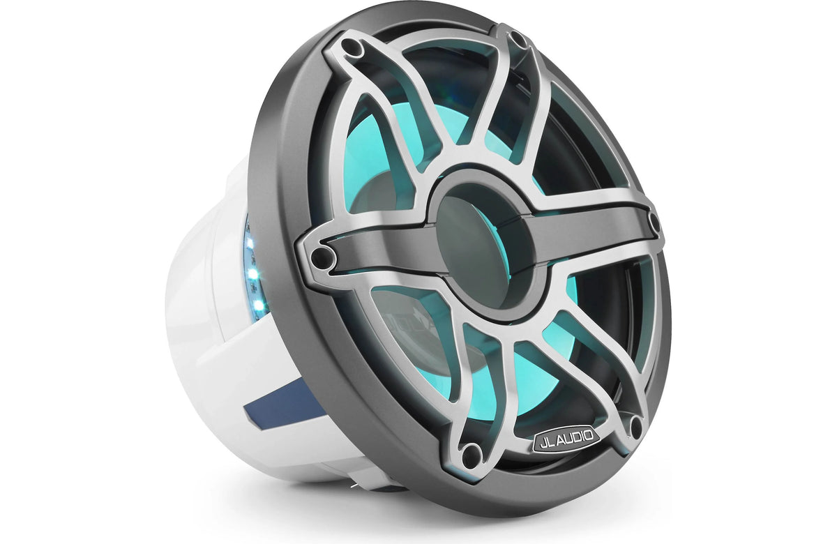 Subwoofer marino JL Audio M6 de 10" con rejilla deportiva de titanio e iluminación LED Transflective™ - M6-10W-S-GmTi-i-4