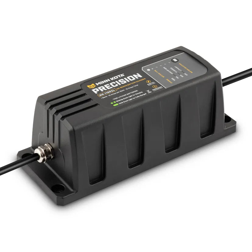 Cargador a bordo Minn Kota Precision MK-110 PCL, 1 banco x 10 amperios, optimizado para litio