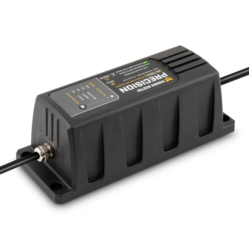 Cargador a bordo Minn Kota Precision MK-110 PCL, 1 banco x 10 amperios, optimizado para litio