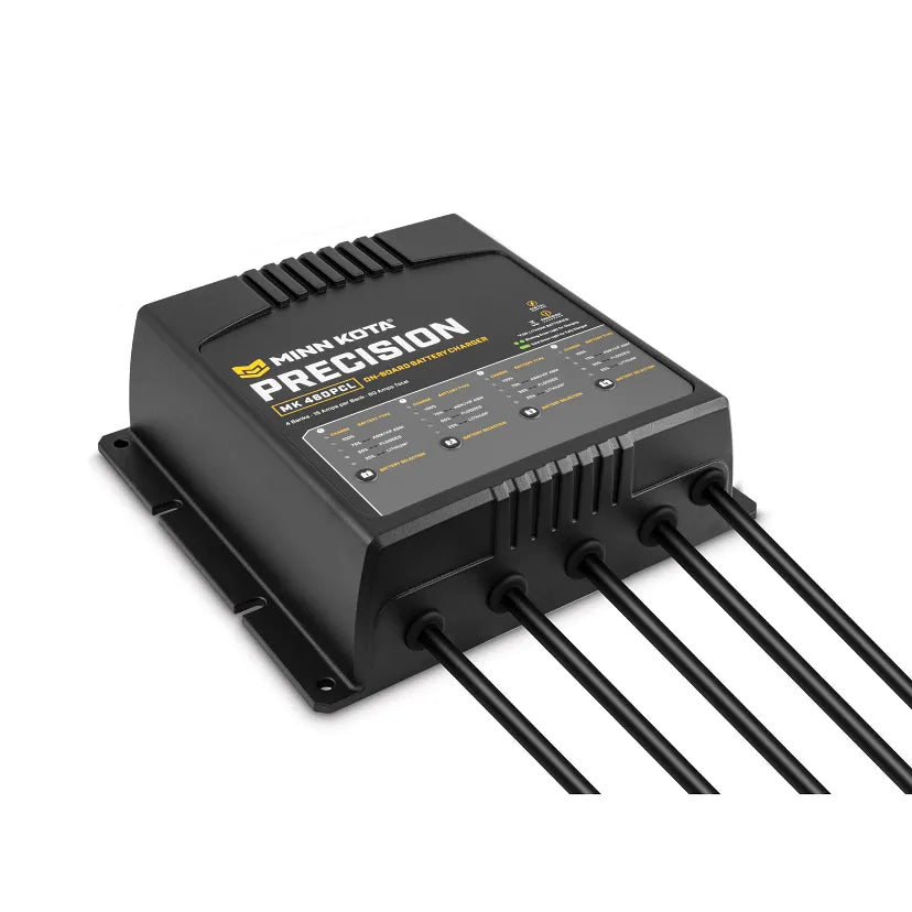 Cargador a bordo Minn Kota Precision MK-460 PCL, 4 bancos x 15 amperios, optimizado para litio