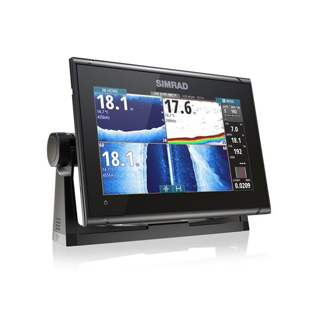 Plóter/sonda Simrad GO9 XSE con transductor de montaje en espejo de popa MED/HI Downscan y carta C-MAP Discover