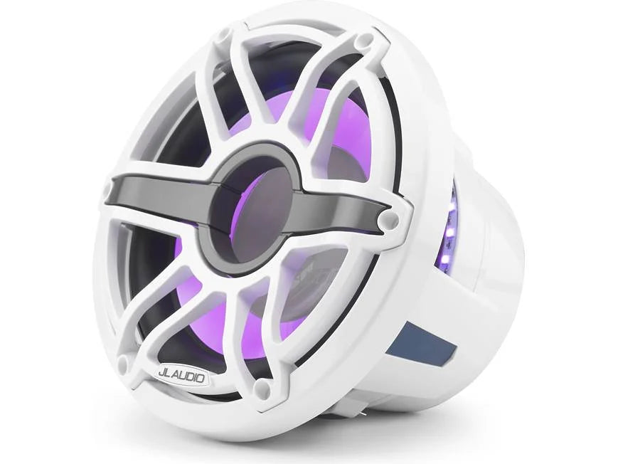 Subwoofer marino JL Audio M6 de 10" de bafle infinito con rejilla deportiva color blanco brillante e iluminación LED Transflective™ - M6-10IB-S-GwGw-i-4